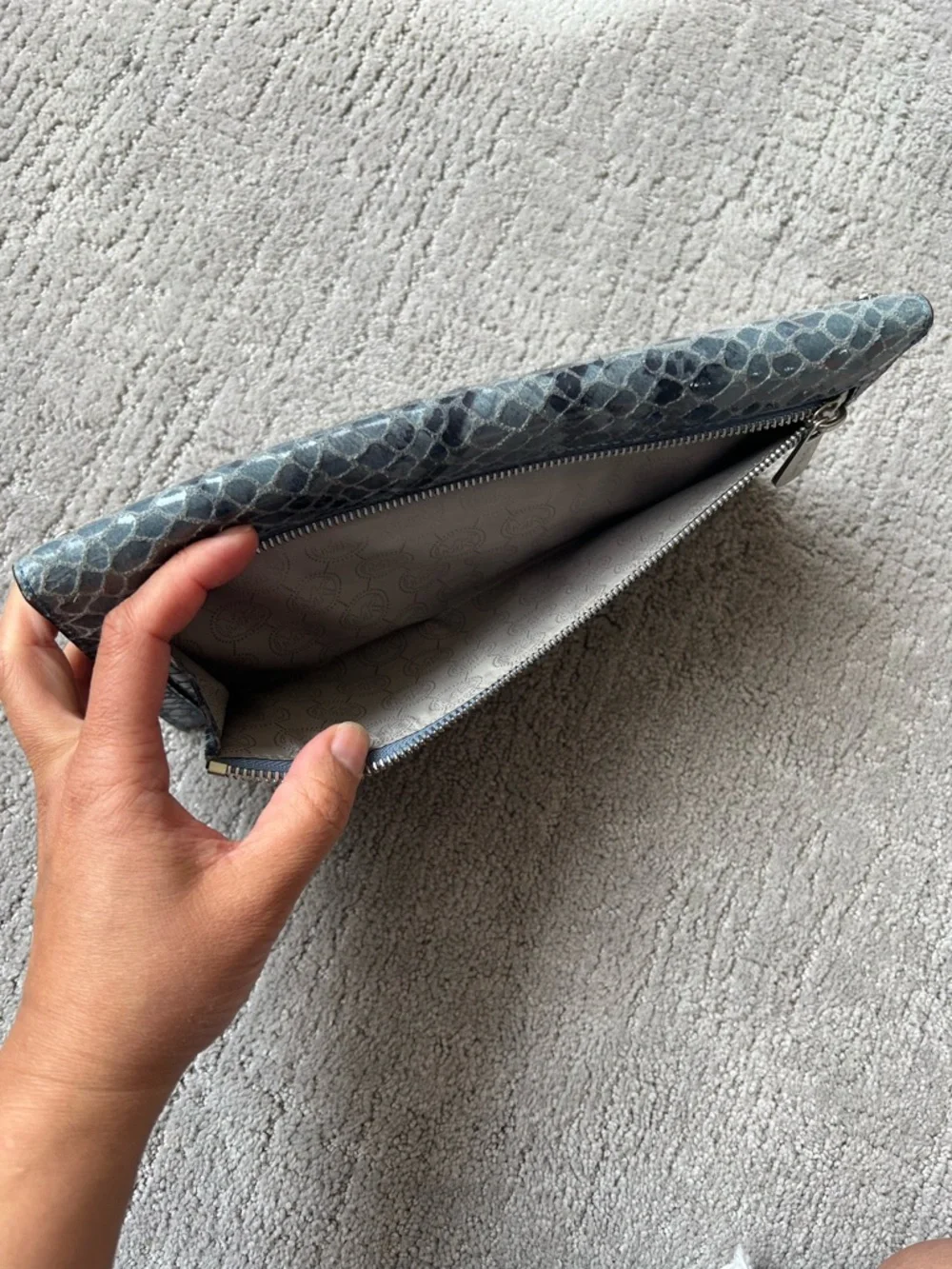 Michael Kors Blue Snakeskin Studded Envelope Clutch - Picture 9 of 12